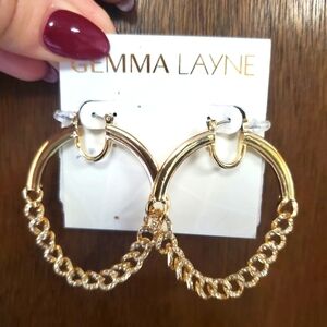 Gemma Layne Gold Hoop Chain Rhinestone Cut Earrings